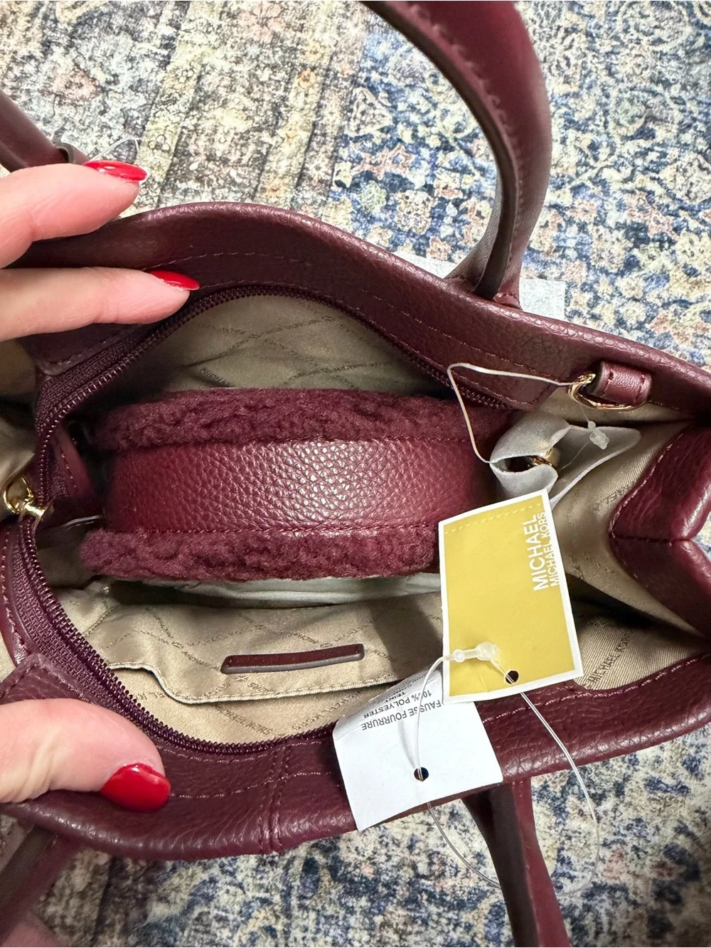 Michael Kors Wine Pebbled Leather Satchel with Gold Hardware
